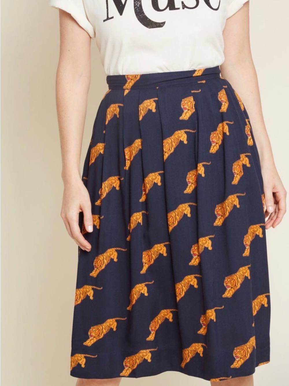 Emily and Fin Navy Tiger Print Midi Skirt | Size Small - Picture 5 of 8